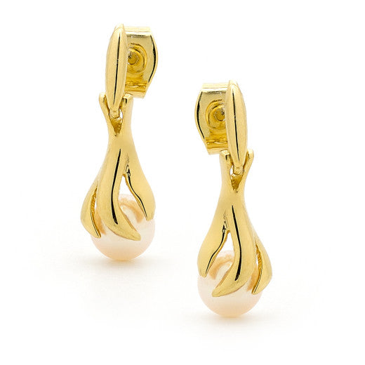 Freshwater Pearl 9ct Yellow Gold Wave Drop Earrings