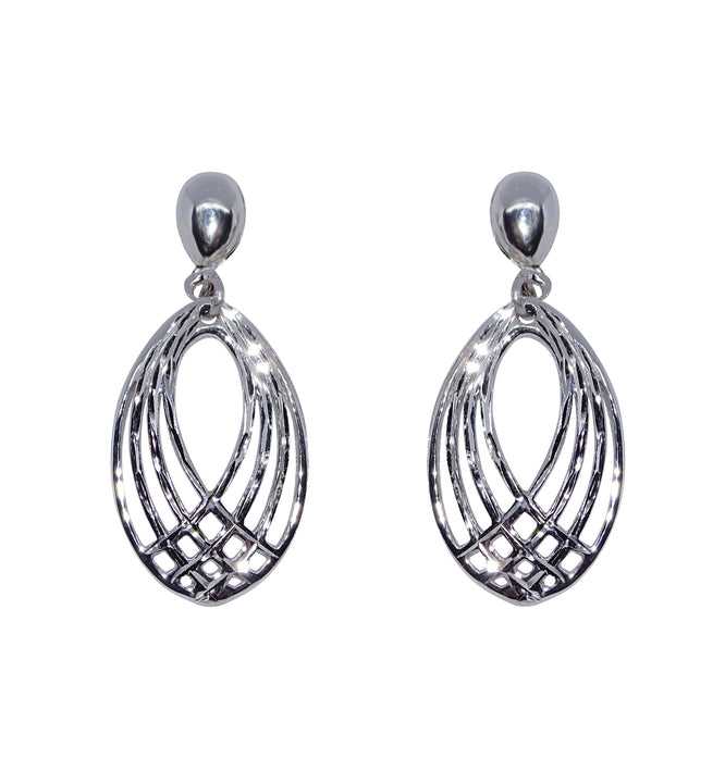 Open Marquise Pattern 9ct White Gold Drop Earrings - Michael Jones Jeweller