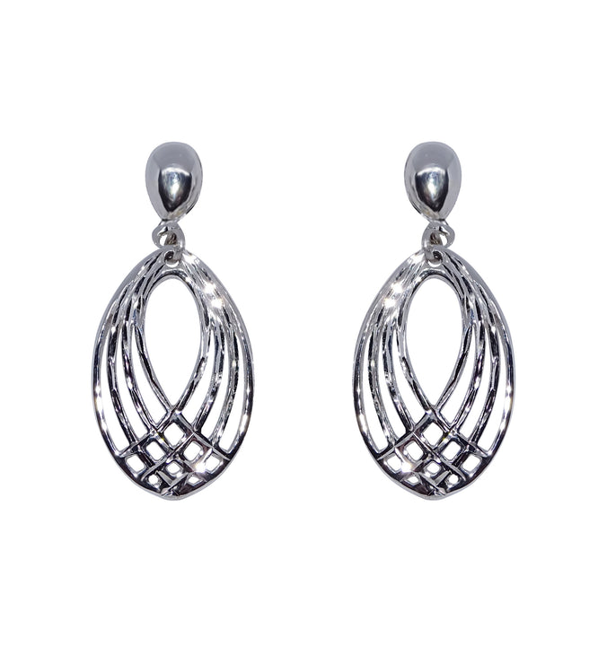 Open Marquise Pattern 9ct White Gold Drop Earrings