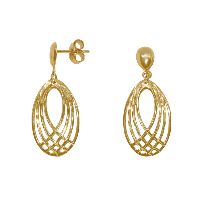 Open Marquise Pattern 9ct Yellow Gold Drop Earrings - Michael Jones Jeweller