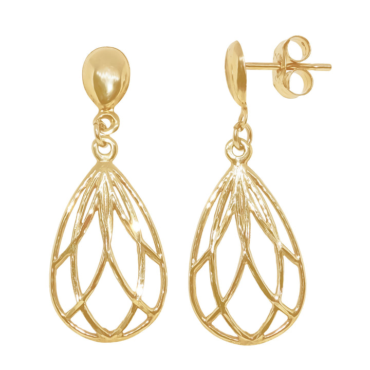 Diamond Cut Lattice 9ct Yellow Gold Drop Earrings - Michael Jones Jeweller