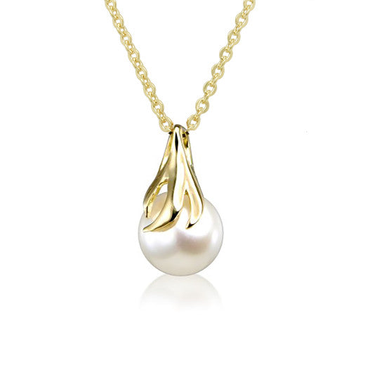 Freshwater Pearl 9ct Yellow Gold Wave Pendant - Michael Jones Jeweller