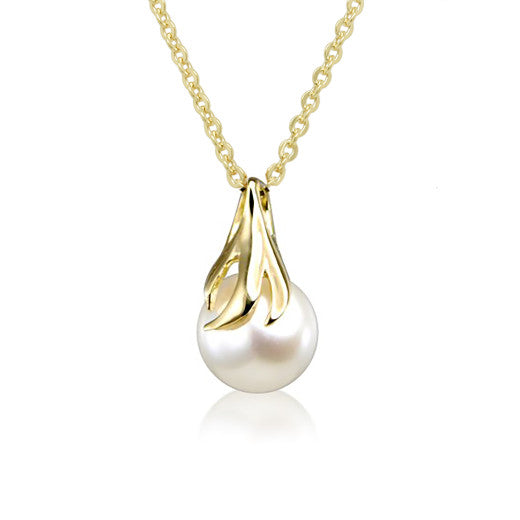 Freshwater Pearl 9ct Yellow Gold Wave Pendant