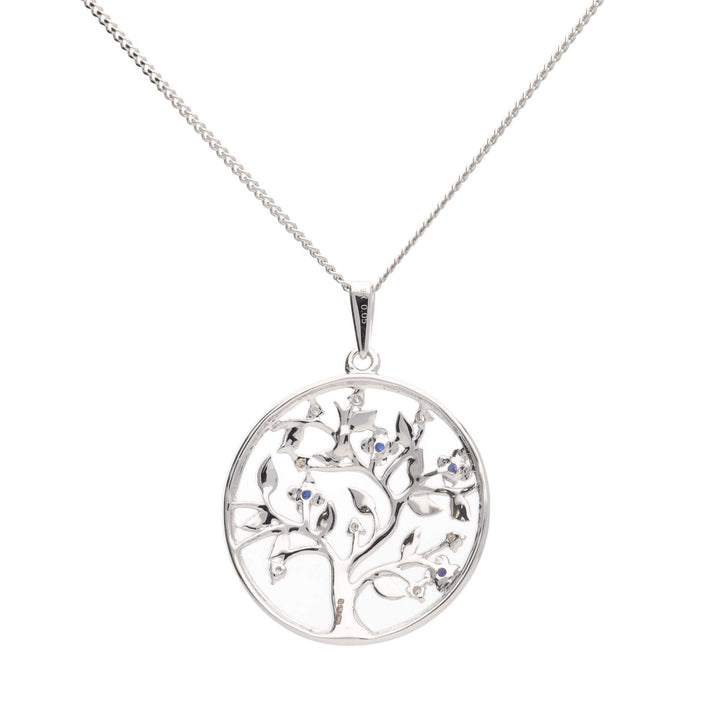 Sapphire and Diamond 9ct White Gold Tree of Life Pendant - Michael Jones Jeweller