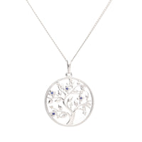 Sapphire and Diamond 9ct White Gold Tree of Life Pendant - Michael Jones Jeweller