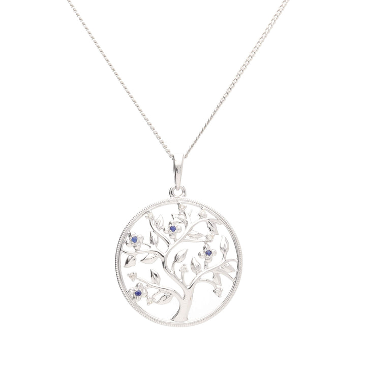 Sapphire and Diamond 9ct White Gold Tree of Life Pendant - Michael Jones Jeweller