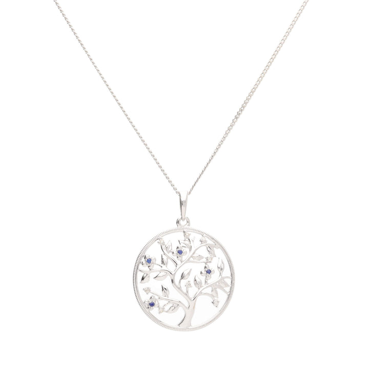 Sapphire and Diamond 9ct White Gold Tree of Life Pendant - Michael Jones Jeweller