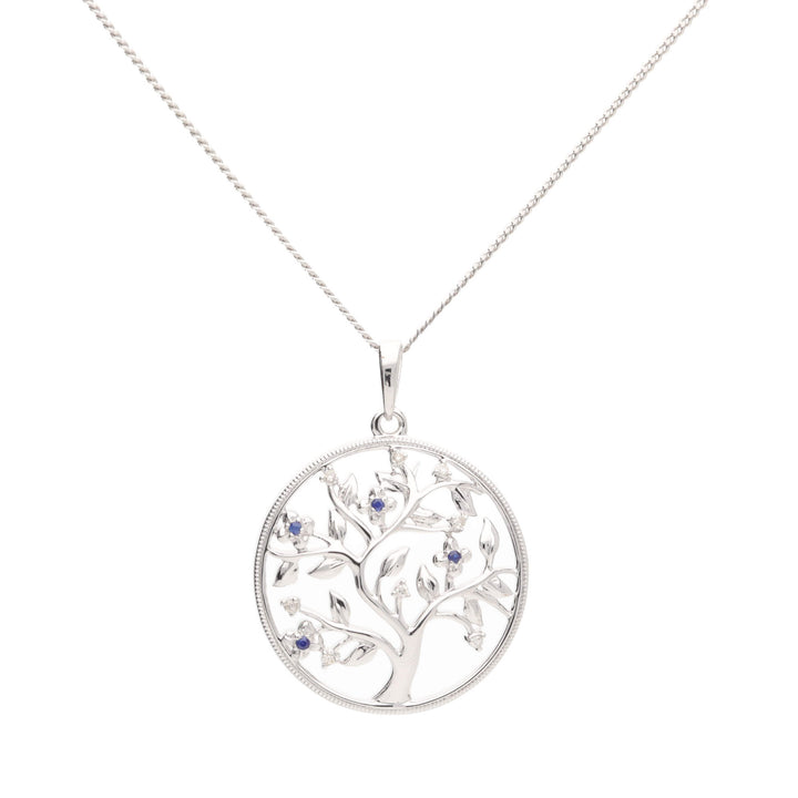 Sapphire and Diamond 9ct White Gold Tree of Life Pendant - Michael Jones Jeweller