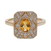 Citrine and Diamond 9ct Yellow Gold Ring