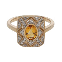 Citrine and Diamond 9ct Yellow Gold Ring