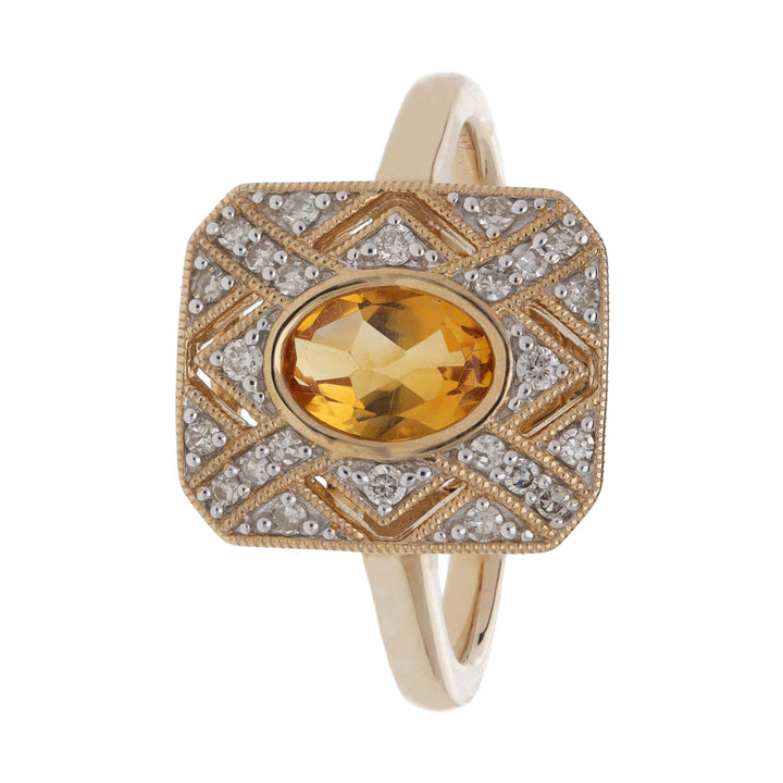Citrine and Diamond 9ct Yellow Gold Ring
