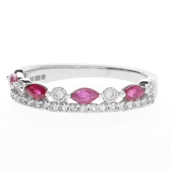 Crown Style Ruby and Diamond 9ct White Gold Ring