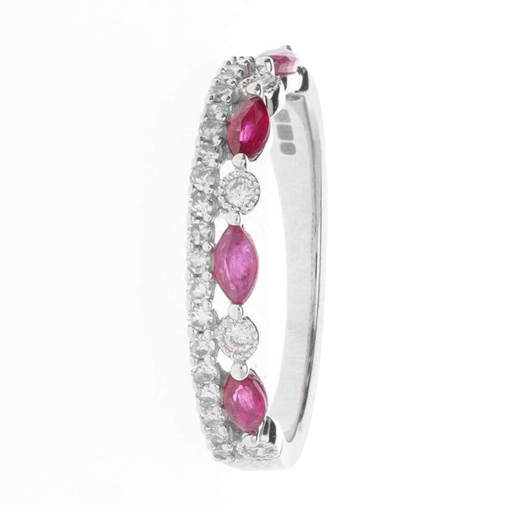 Crown Style Ruby and Diamond 9ct White Gold Ring