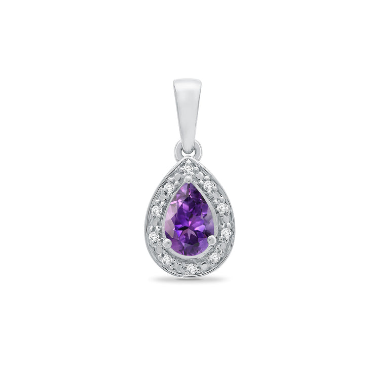 Amethyst and Diamond Pear 9ct White Gold Pendant