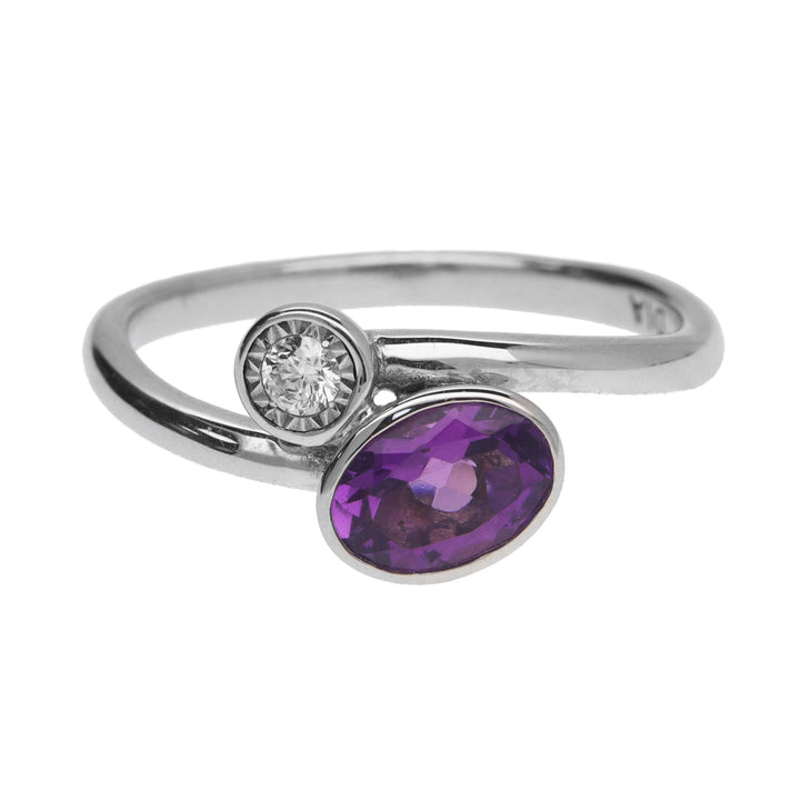 Amethyst and Diamond 9ct White Gold Crossover Ring - Michael Jones Jeweller