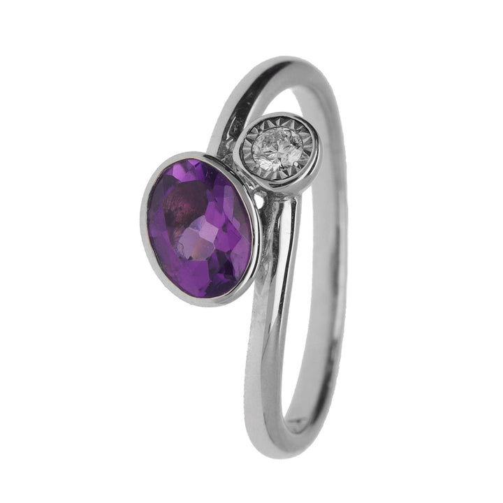Amethyst and Diamond 9ct White Gold Crossover Ring - Michael Jones Jeweller