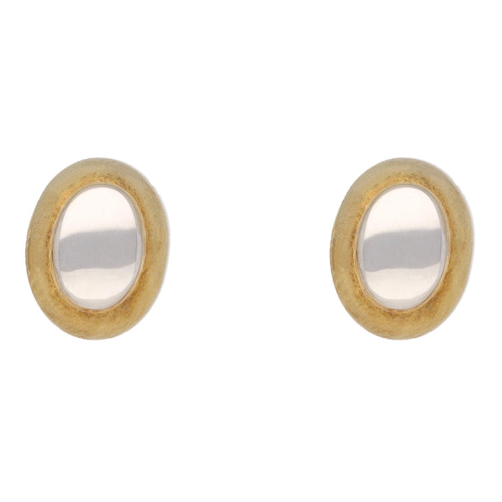 Oval Domed 9ct Yellow and White Gold Stud Earrings