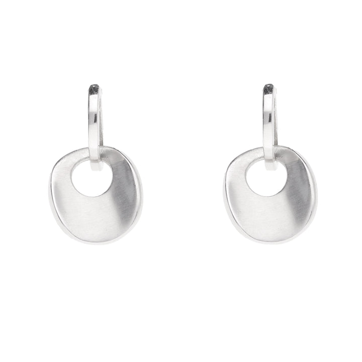 Concave Circle 18ct White Gold Drop Earrings - Michael Jones Jeweller