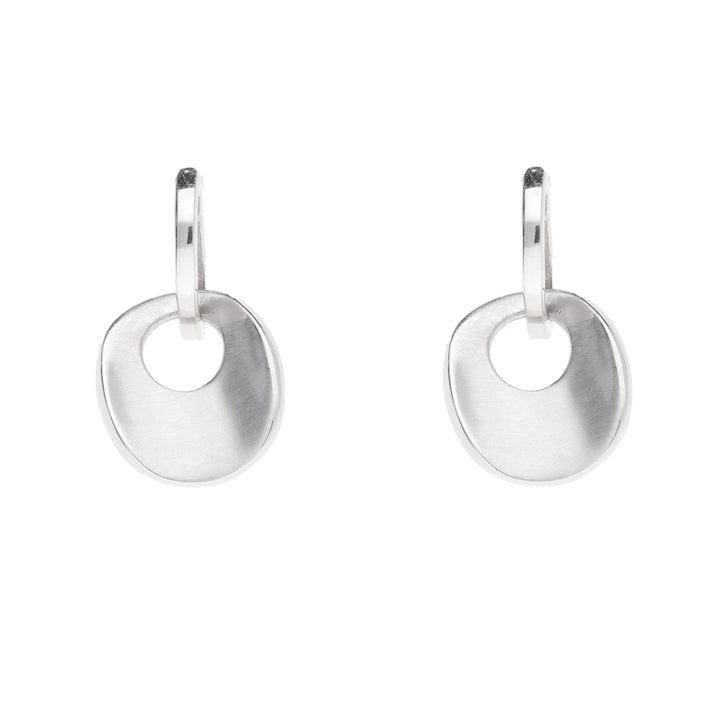 Concave Circle 18ct White Gold Drop Earrings