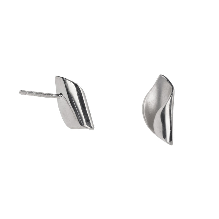 Polished and Satin Curled 9ct White Gold Stud Earrings