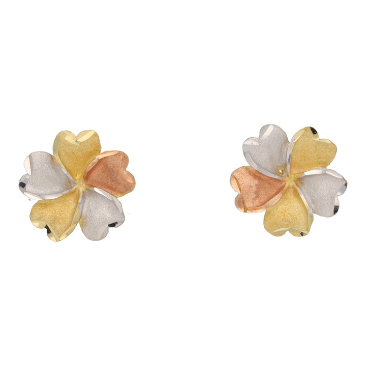 Brushed Petal Three Colour Flower Stud Earrings - Michael Jones Jeweller