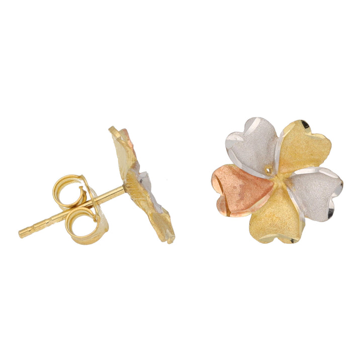 Brushed Petal Three Colour Flower Stud Earrings - Michael Jones Jeweller
