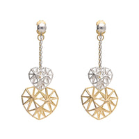 9ct Yellow and White Gold Double Heart Chain Drop Earrings - Michael Jones Jeweller