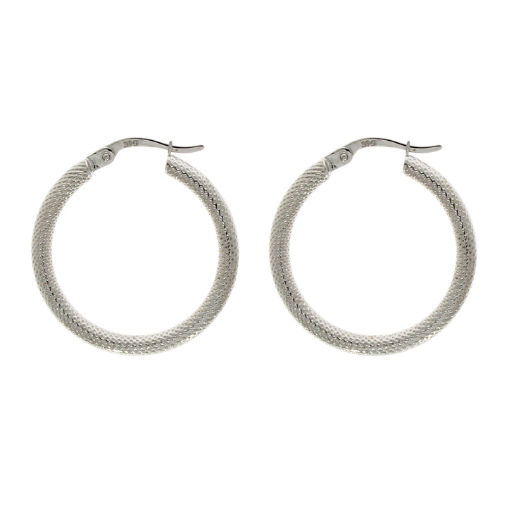 Textured 9ct White Gold Hoop Earrings - Michael Jones Jeweller