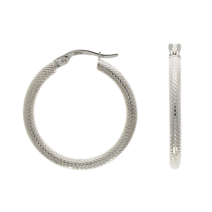Textured 9ct White Gold Hoop Earrings - Michael Jones Jeweller