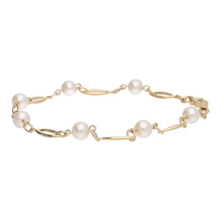 Freshwater Pearl 9ct Yellow Gold Marquise Shaped Bracelet