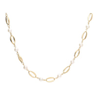 Freshwater Pearl 9ct Yellow Gold Marquise Link Necklace