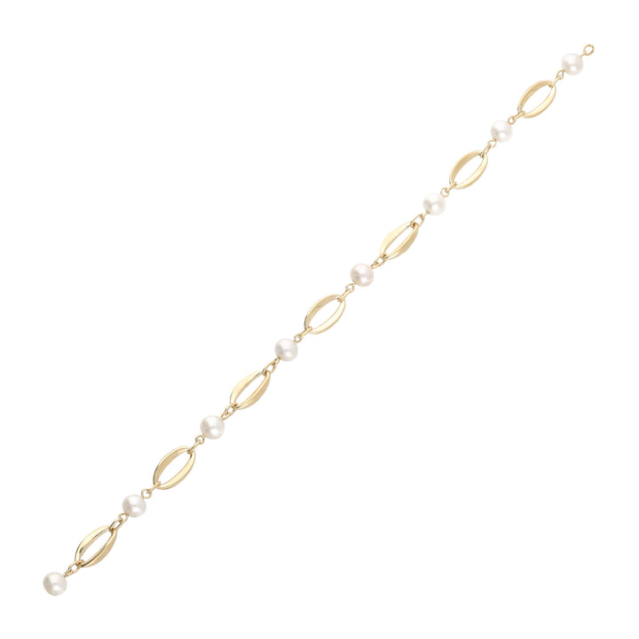 Freshwater Pearl 9ct Yellow Gold Marquise Link Necklace