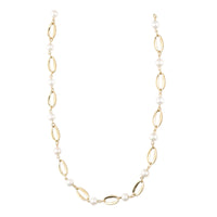 Freshwater Pearl 9ct Yellow Gold Marquise Link Necklace