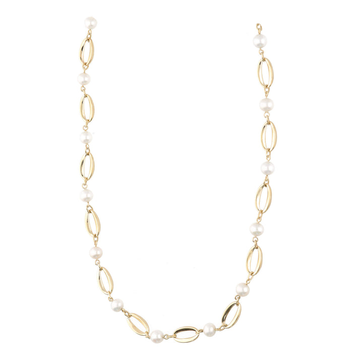 Freshwater Pearl 9ct Yellow Gold Marquise Link Necklace