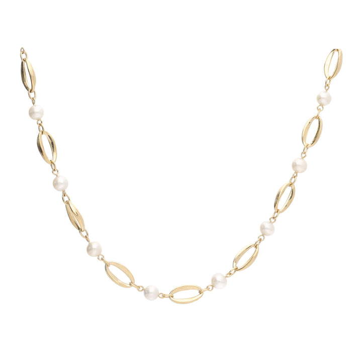 Freshwater Pearl 9ct Yellow Gold Marquise Link Necklace