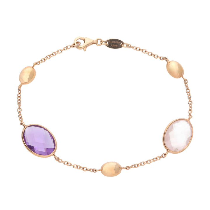 Amethyst and Rose Quartz 9ct Rose Gold Bracelet - Michael Jones Jeweller