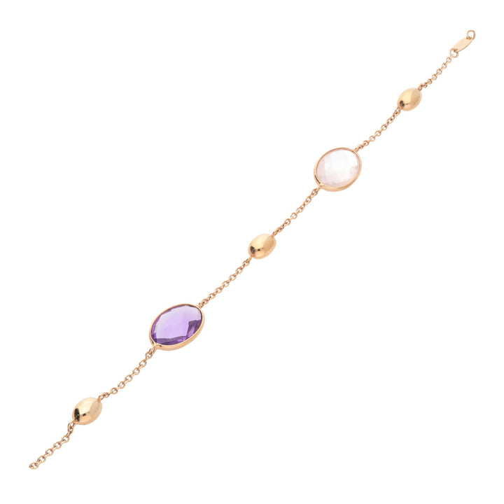 Amethyst and Rose Quartz 9ct Rose Gold Bracelet - Michael Jones Jeweller