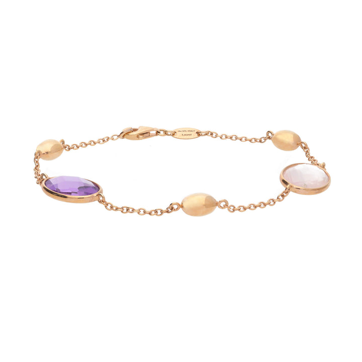 Amethyst and Rose Quartz 9ct Rose Gold Bracelet - Michael Jones Jeweller