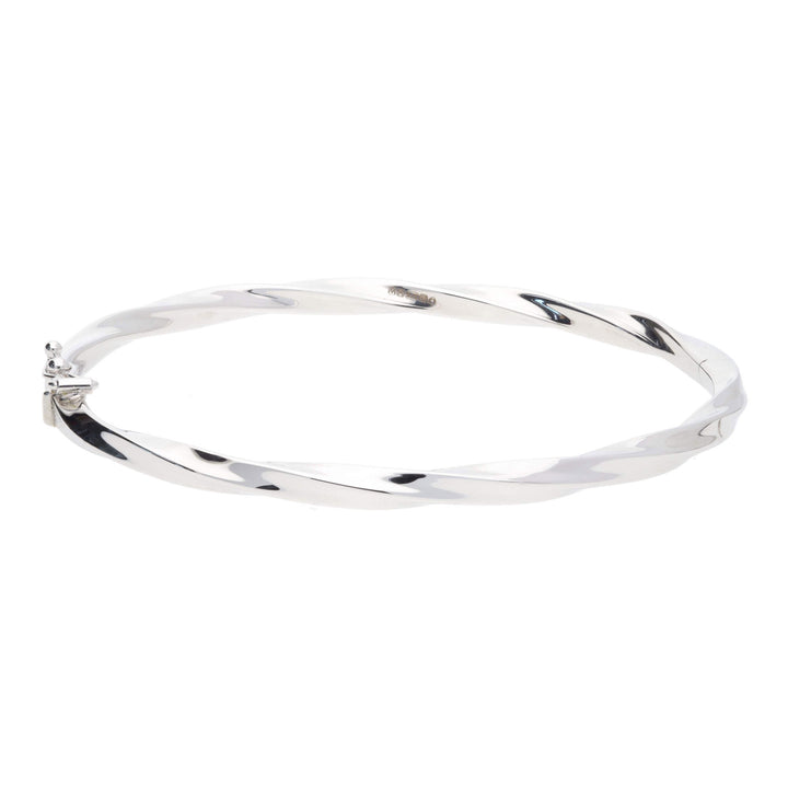 Polished Oval Twist 9ct White Gold Bangle - Michael Jones Jeweller