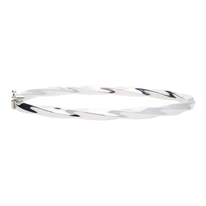 Polished Oval Twist 9ct White Gold Bangle - Michael Jones Jeweller