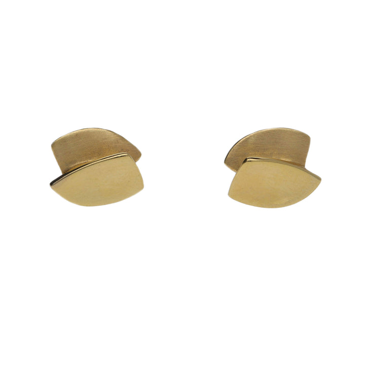 Brushed Double Shield 9ct Yellow Gold Stud Earrings - Michael Jones Jeweller