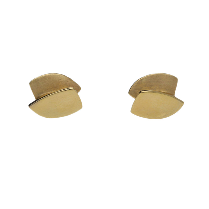 Brushed Double Shield 9ct Yellow Gold Stud Earrings