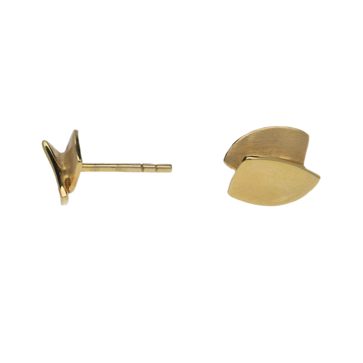 Brushed Double Shield 9ct Yellow Gold Stud Earrings
