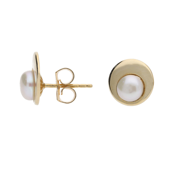 Freshwater Pearl Polished 9ct Yellow Gold Stud Earrings