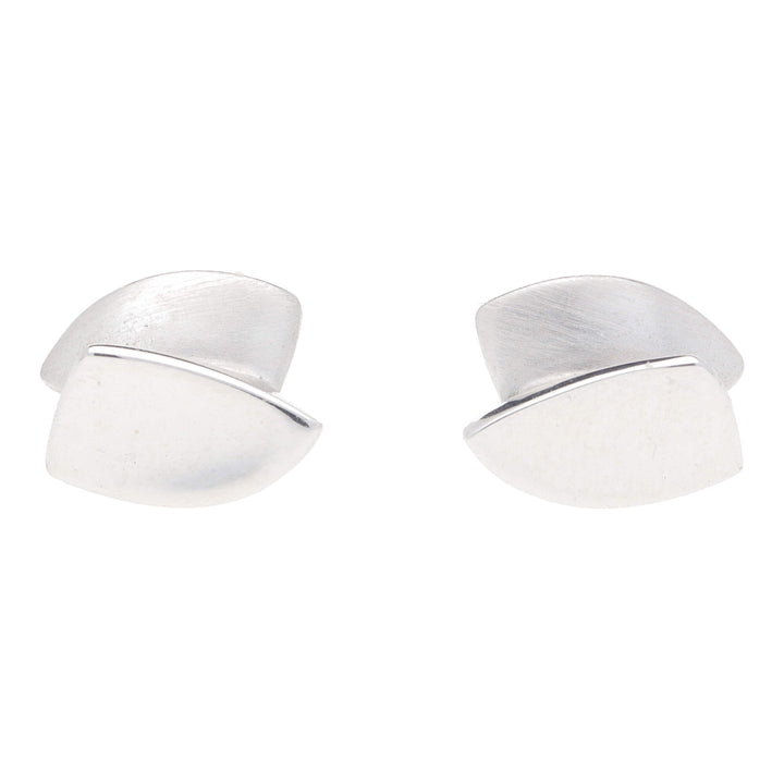 Layered Shield Shape 18ct White Gold Stud Earrings - Michael Jones Jeweller
