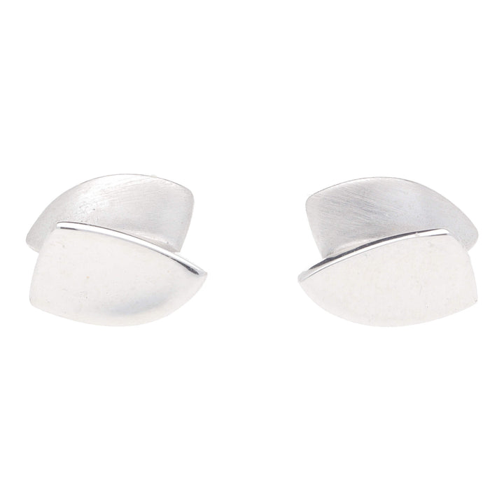 Layered Shield Shape 18ct White Gold Stud Earrings