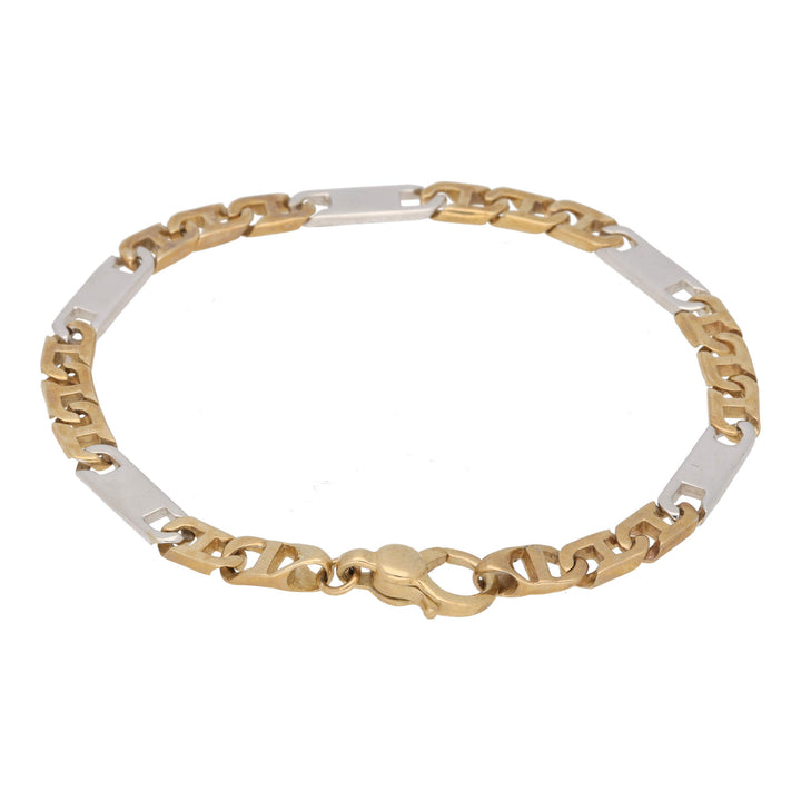 Anchor and Plate Linked 9ct Yellow and White Gold Bracelet