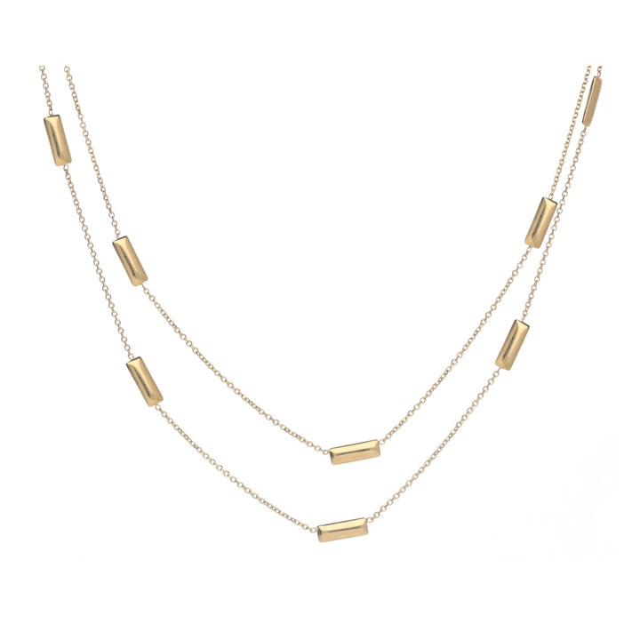 Double Row Rectangular 9ct Yellow Gold Station Necklace