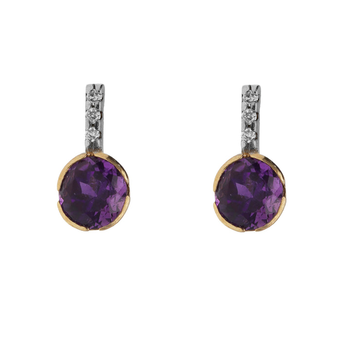 Amethyst and Diamond 9ct Yellow Gold Drop Earrings