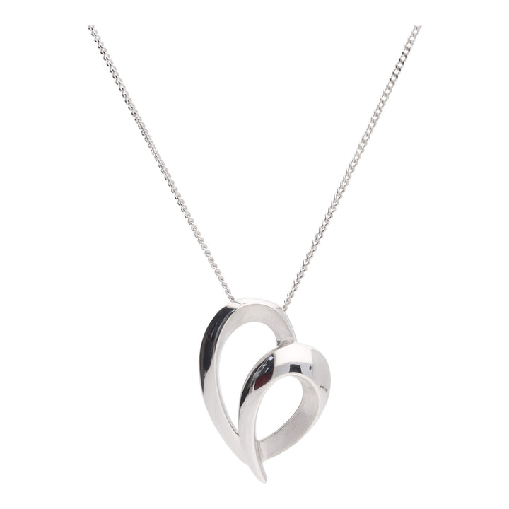 Brushed and Polished 9ct White Gold Open Heart Necklace